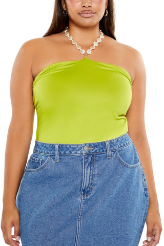 Plus Size Faux Pearl Halter Bodysuit