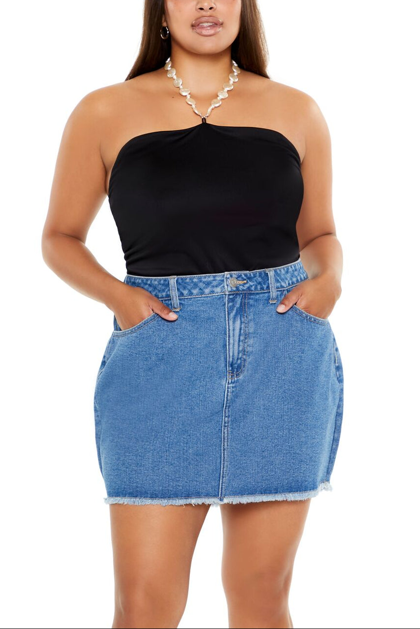  Forever 21 Plus Size Faux Pearl Halter Bodysuit - black - Bonton