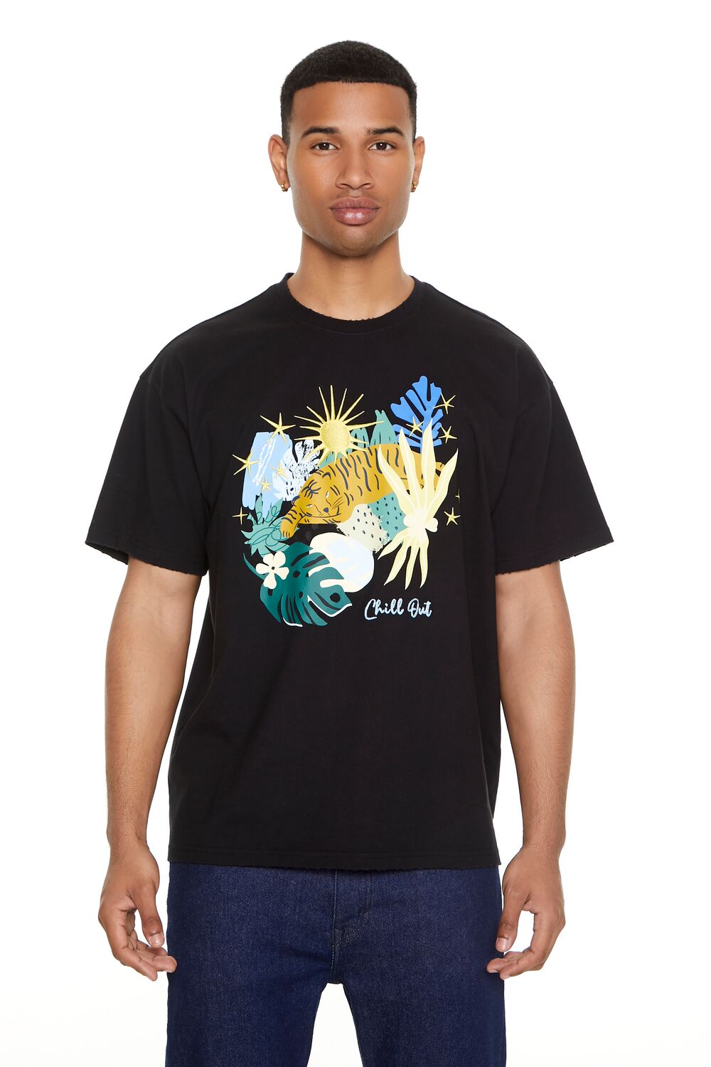  Forever 21 Embroidered Chill Out Graphic Tee - black multi - Bonton