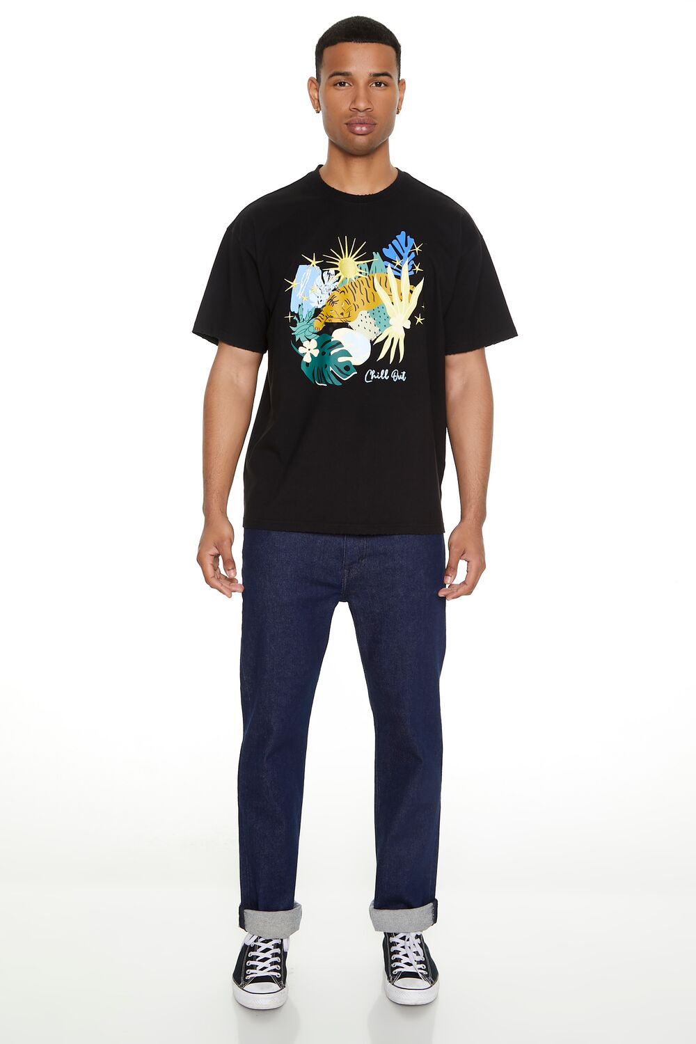  Forever 21 Embroidered Chill Out Graphic Tee - black multi - Bonton