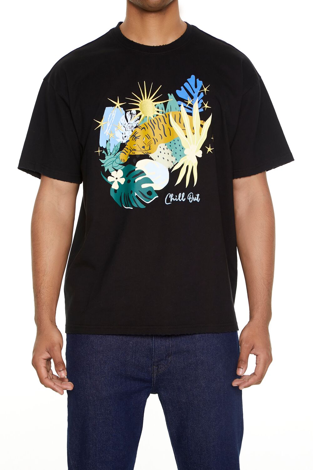  Forever 21 Embroidered Chill Out Graphic Tee - black multi - Bonton