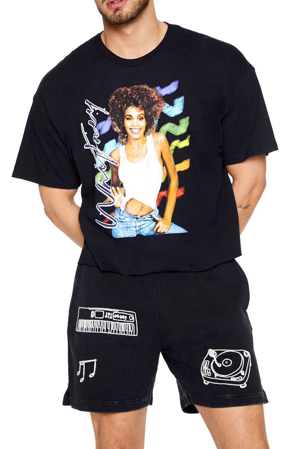  Forever 21 Cropped Whitney Graphic Tee - black multi - Bonton