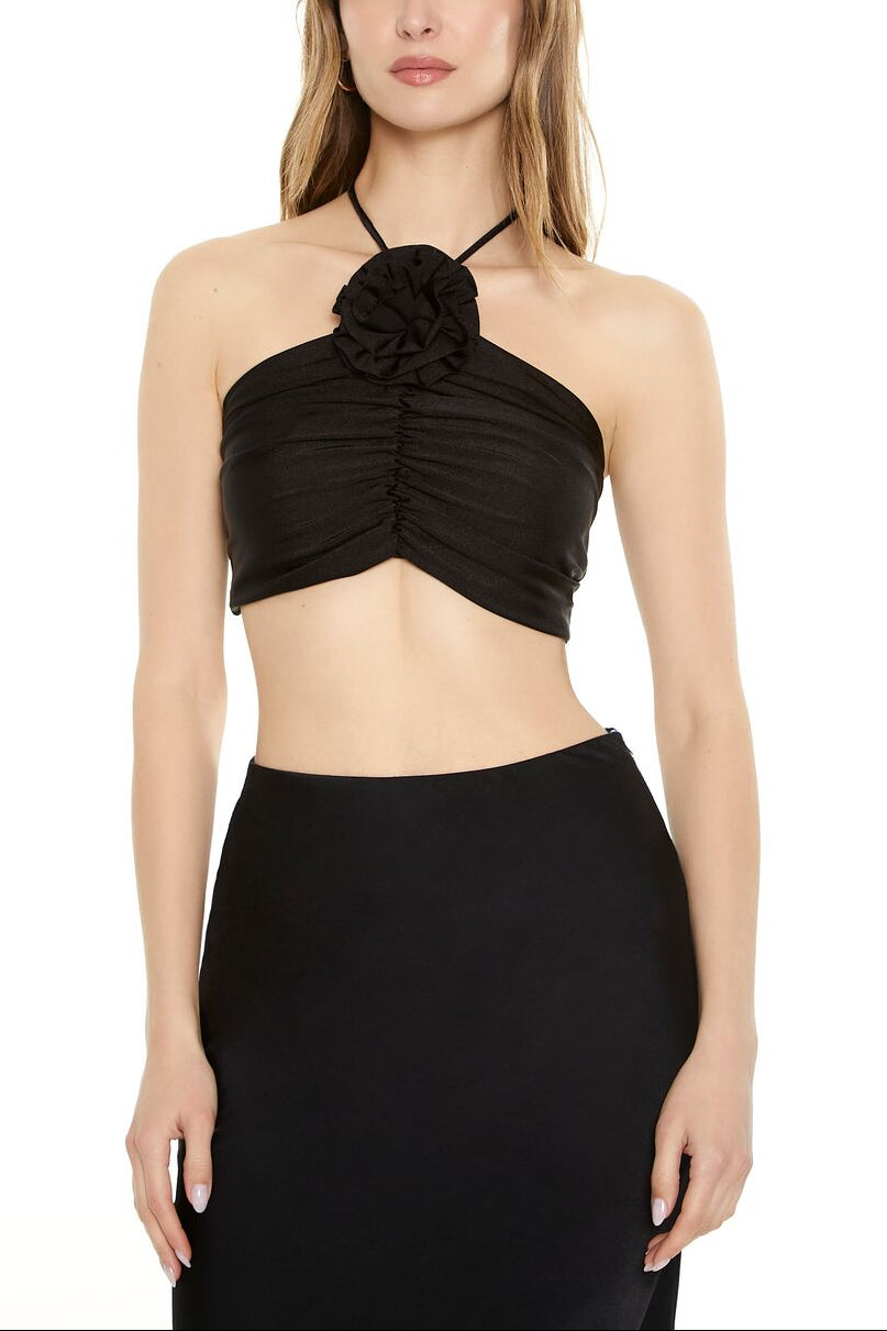  Forever 21 Rosette Halter Crop Top - cream - Bonton