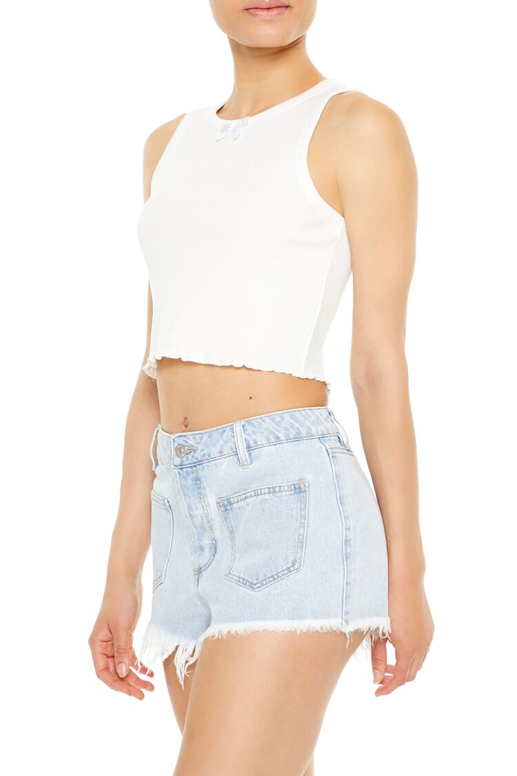  Forever 21 Lettuce-Edge Bow Tank Top - white - Bonton