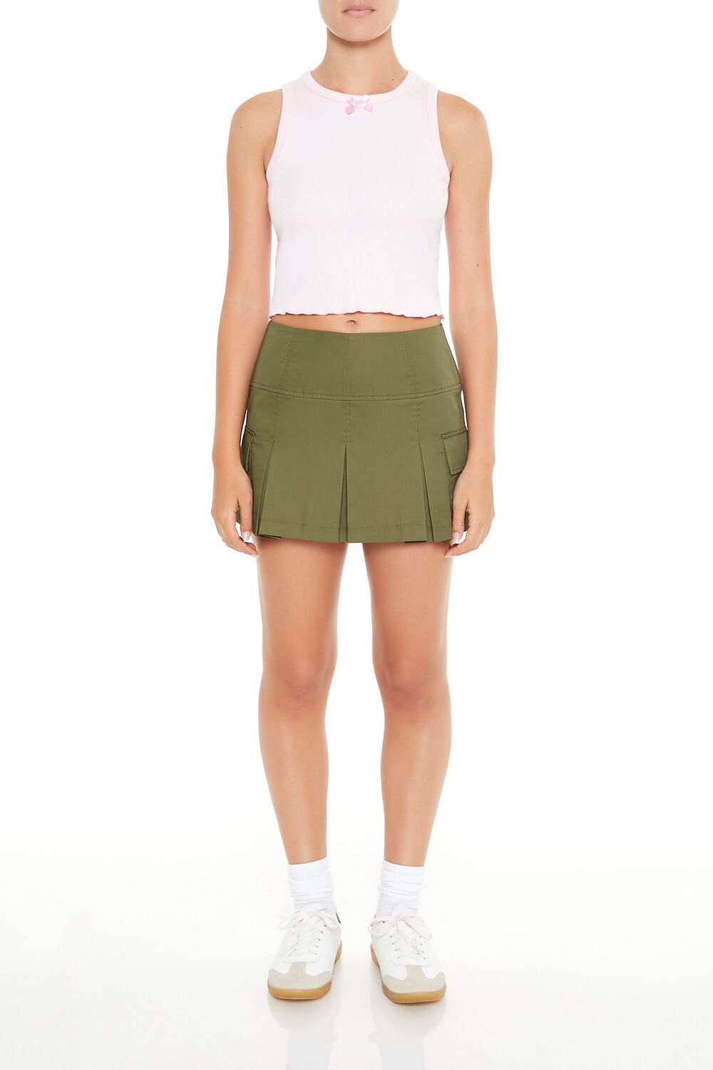  Forever 21 Lettuce-Edge Bow Tank Top - white - Bonton