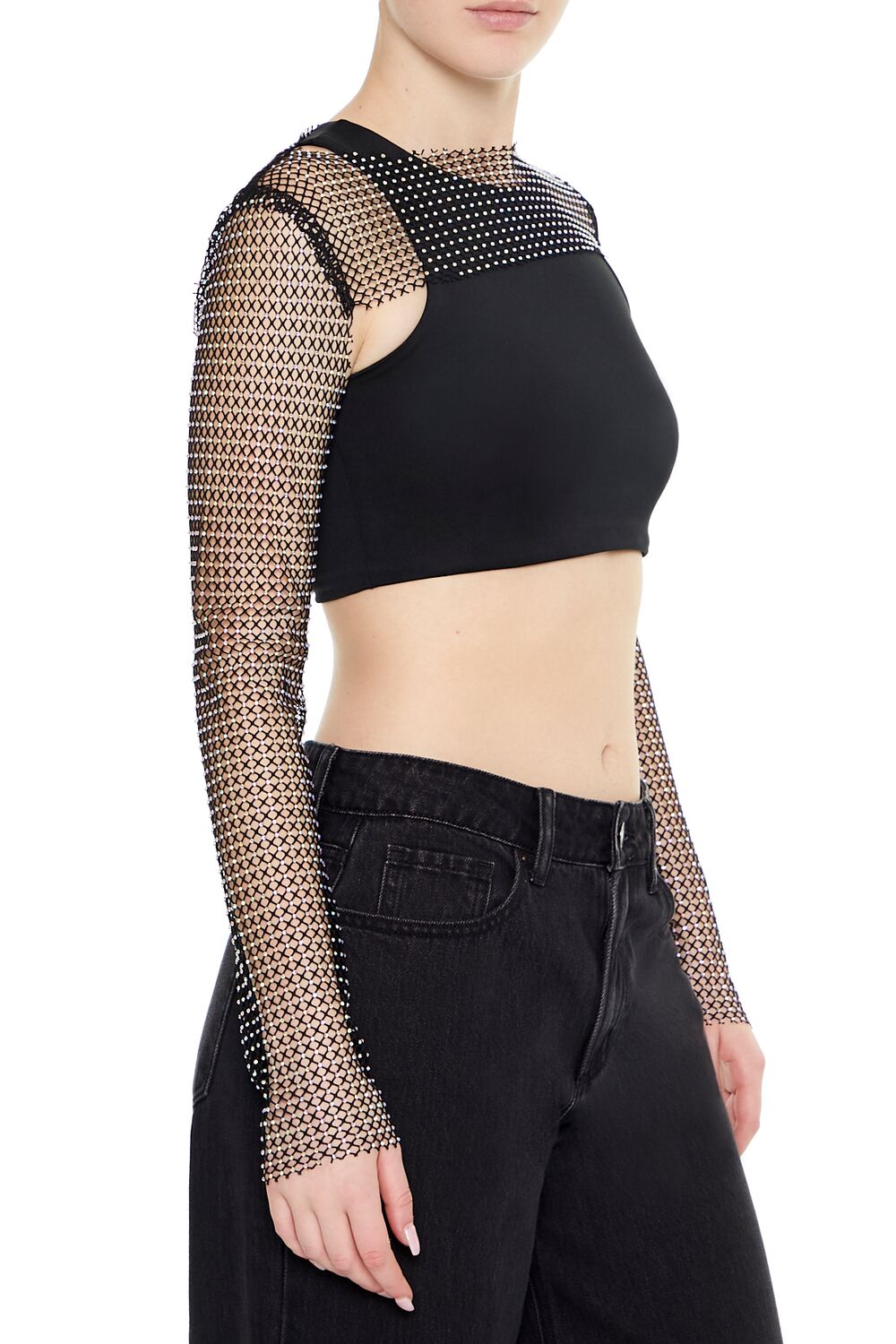  Forever 21 Rhinestone Fishnet Shrug - black - Bonton