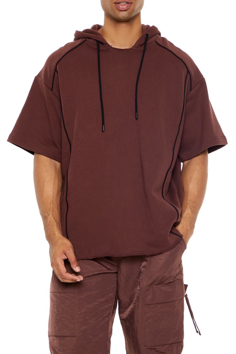  Forever 21 Piped-Trim Short-Sleeve Hoodie - chocolate black - Bonton