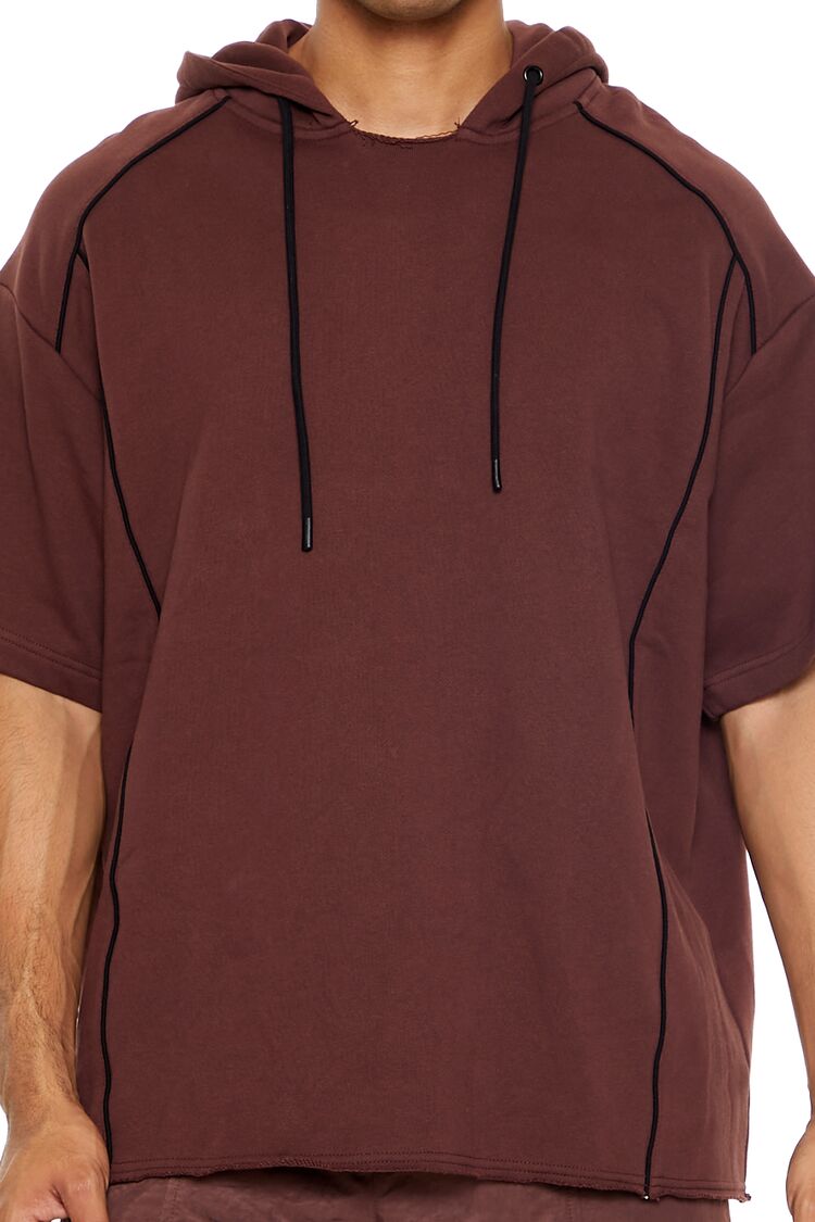  Forever 21 Piped-Trim Short-Sleeve Hoodie - chocolate black - Bonton