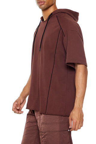 Piped-Trim Short-Sleeve Hoodie