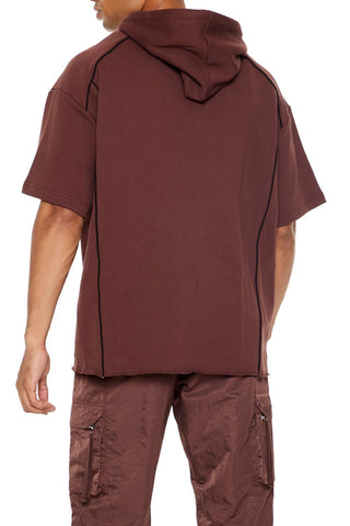 Piped-Trim Short-Sleeve Hoodie