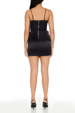 Satin Lace-Up Bustier Mini Dress