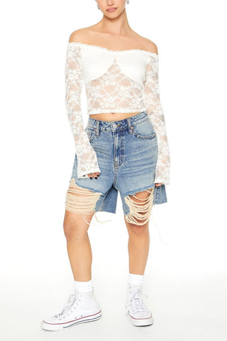 Sheer Lace Off-the-Shoulder Top