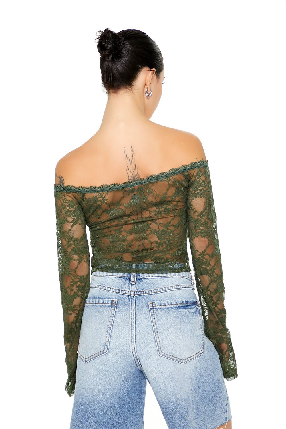  Forever 21 Sheer Lace Off-the-Shoulder Top - cream - Bonton