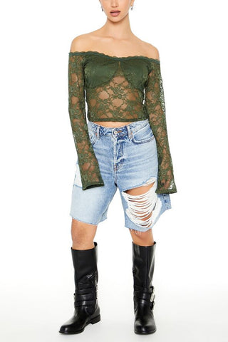 Sheer Lace Off-the-Shoulder Top