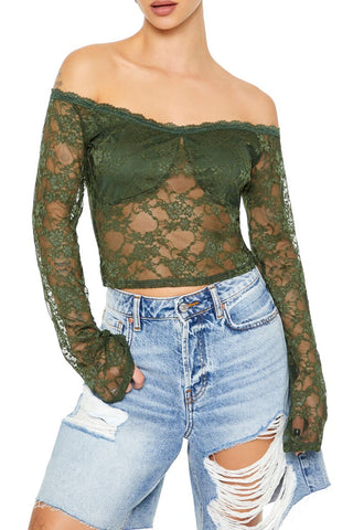 Sheer Lace Off-the-Shoulder Top