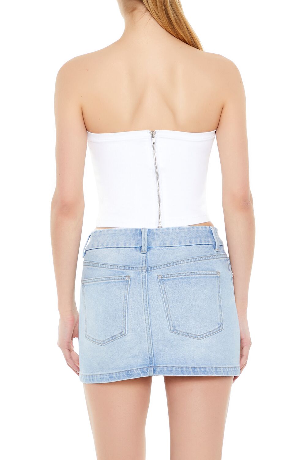  Forever 21 Denim Cropped Tube Top - cream - Bonton