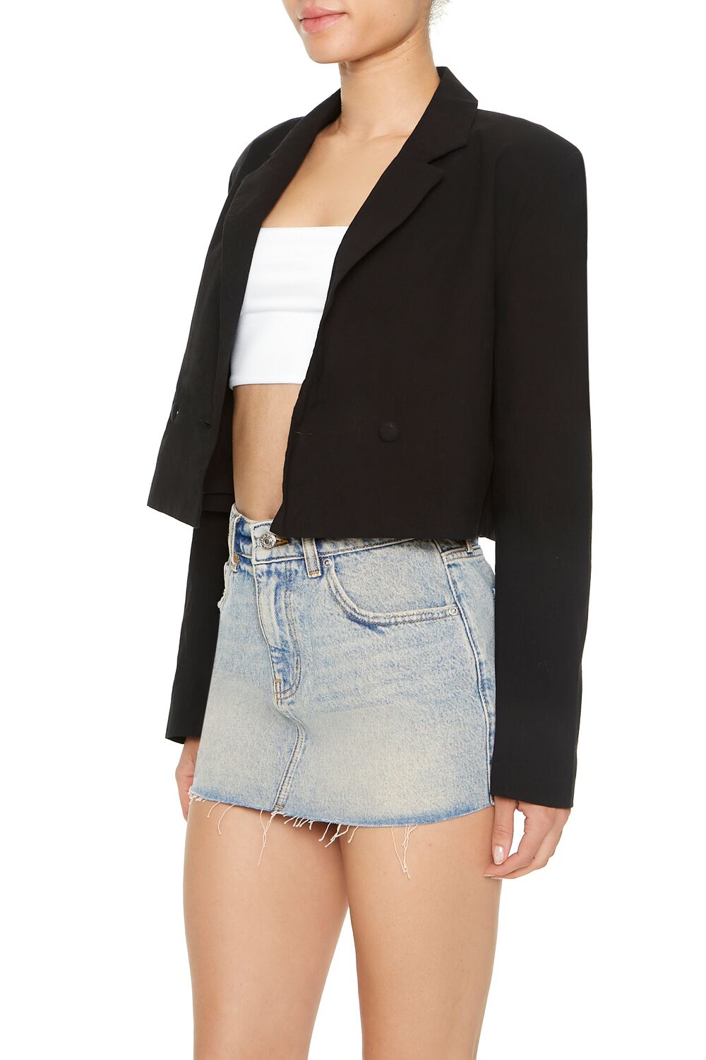  Forever 21 Cropped Double-Breasted Blazer - black-swatch - Bonton