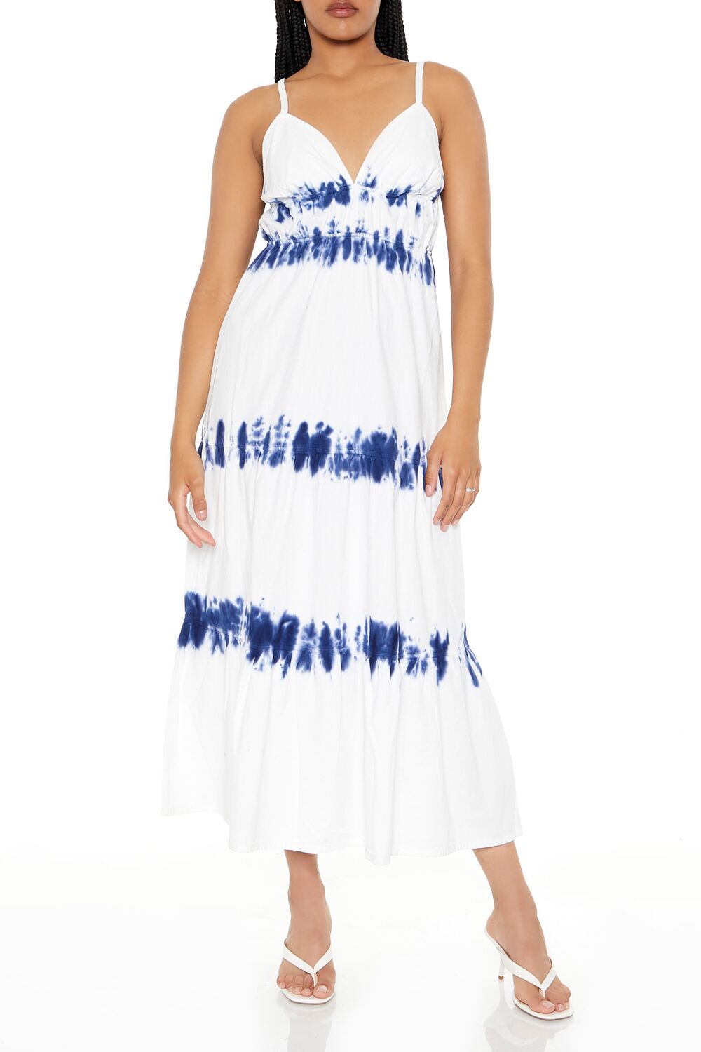  Forever 21 Twill Tie-Dye Cami Maxi Dress - white-blue-swatch - Bonton