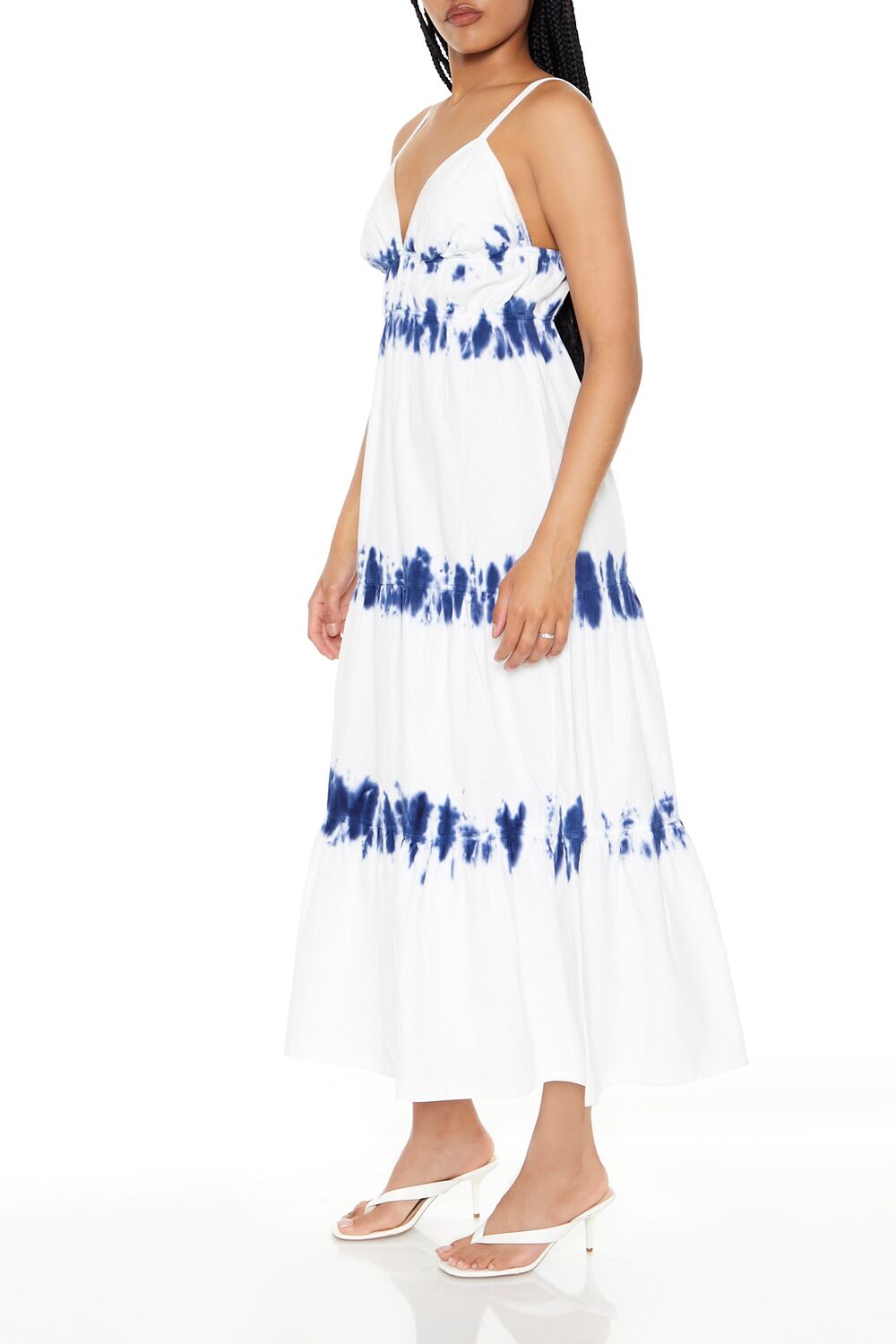  Forever 21 Twill Tie-Dye Cami Maxi Dress - white-blue-swatch - Bonton