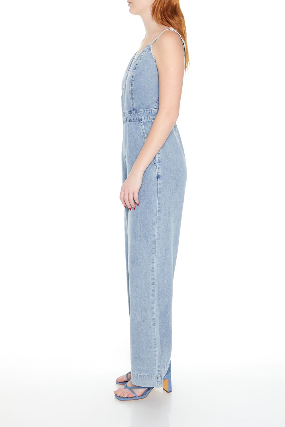  Forever 21 Denim Surplice Wide-Leg Jumpsuit - light-denim - Bonton