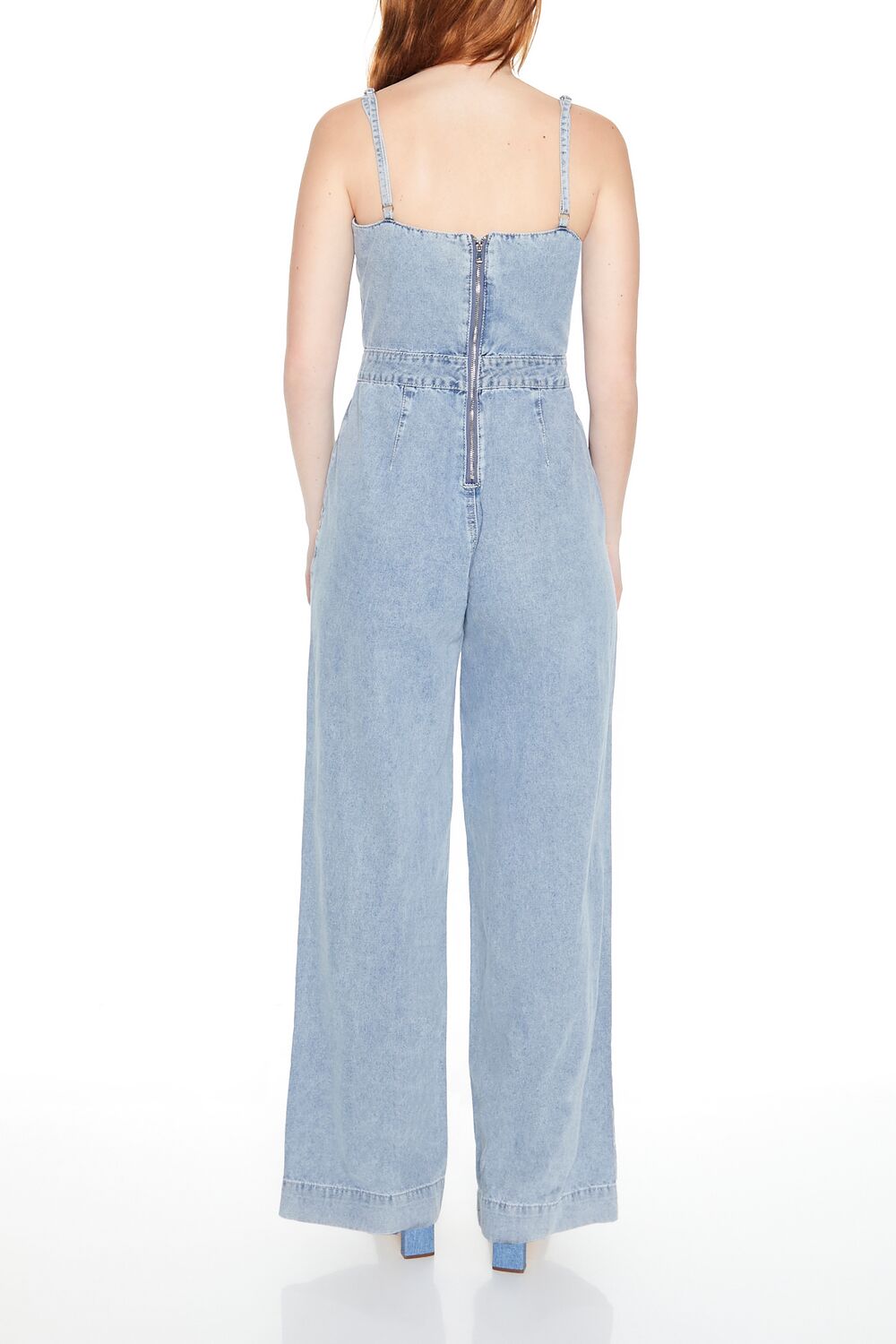  Forever 21 Denim Surplice Wide-Leg Jumpsuit - light-denim - Bonton