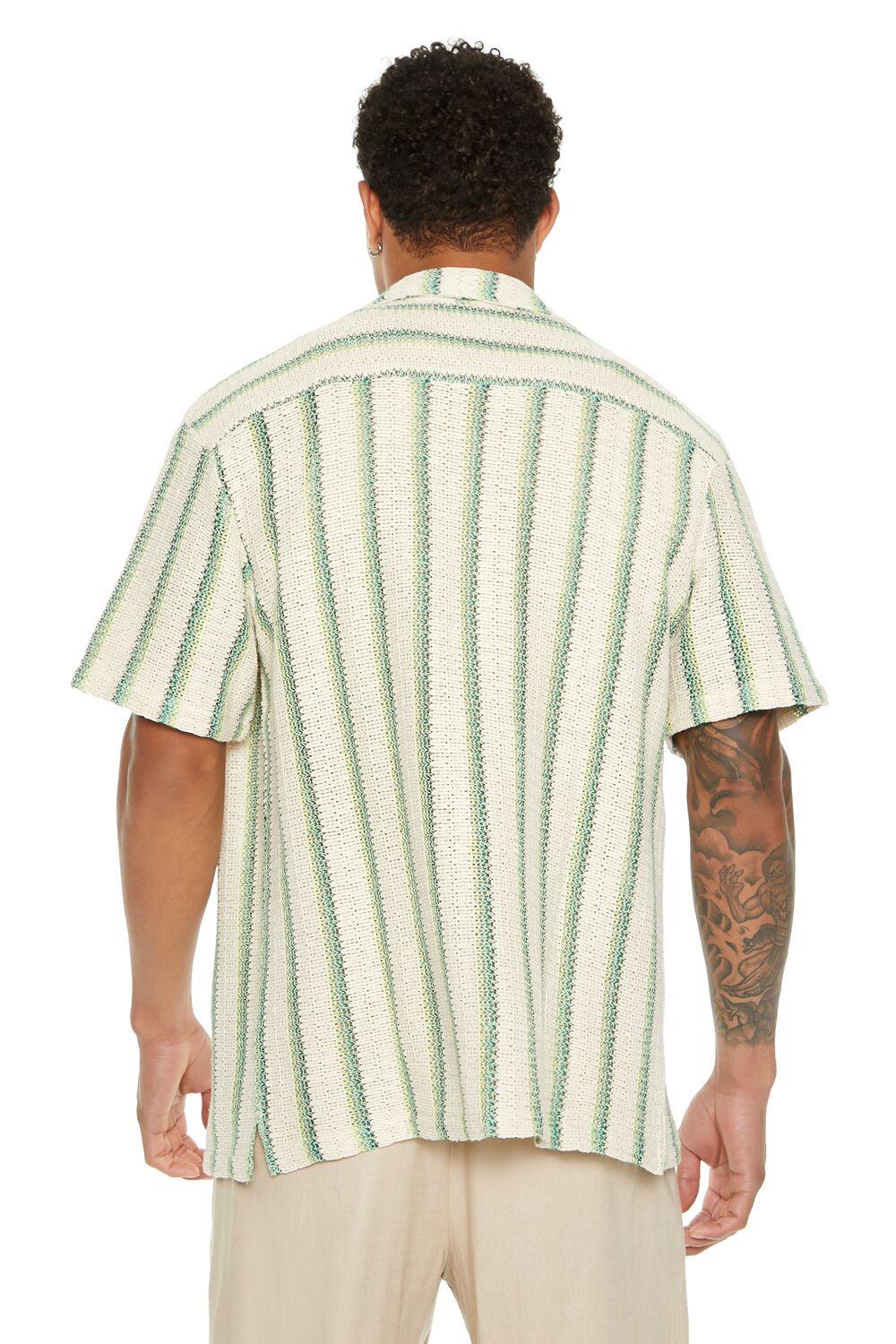  Forever 21 Striped Patch Pocket Shirt - cream multi - Bonton