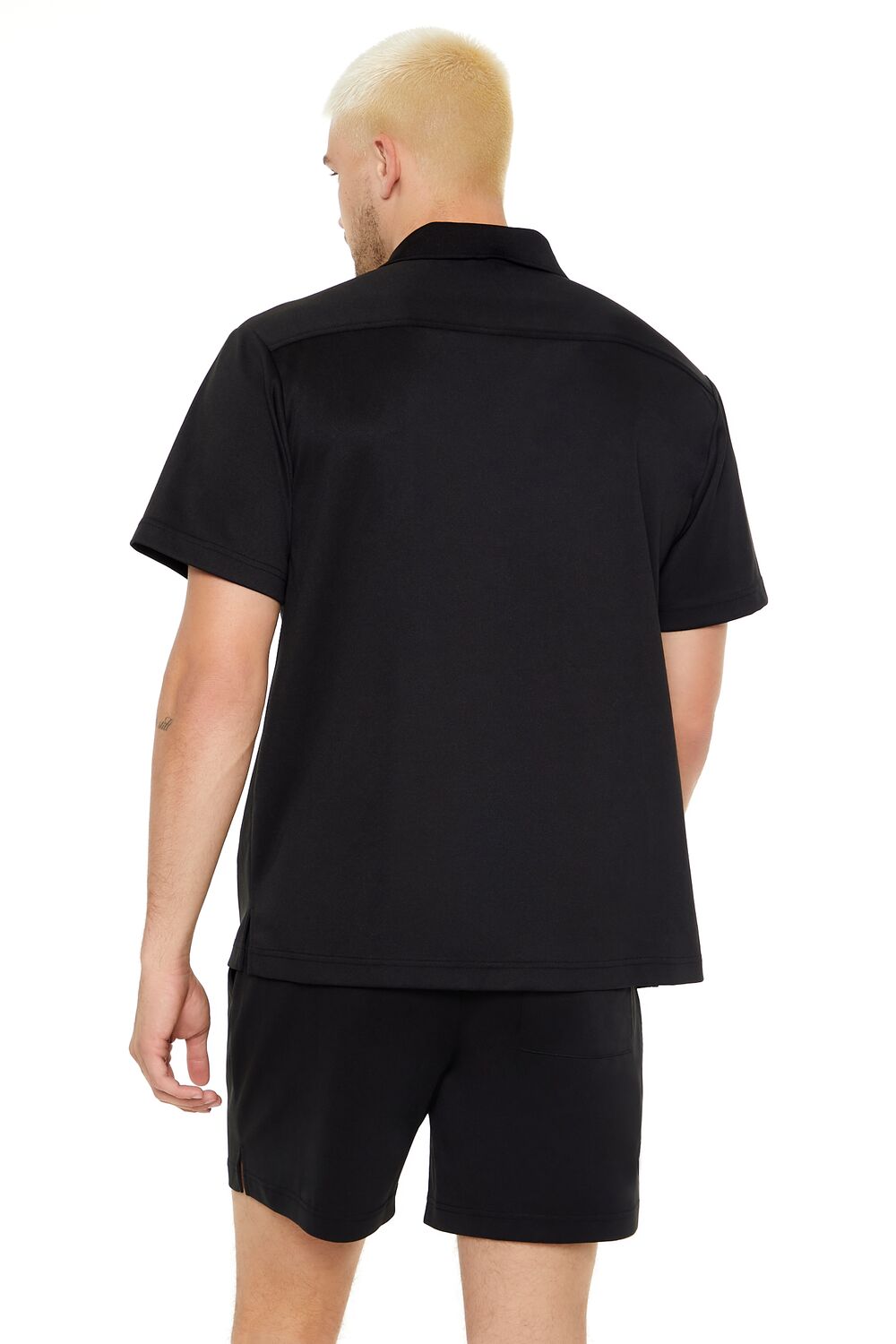  Forever 21 Cuban Collar Button-Up Shirt - black - Bonton