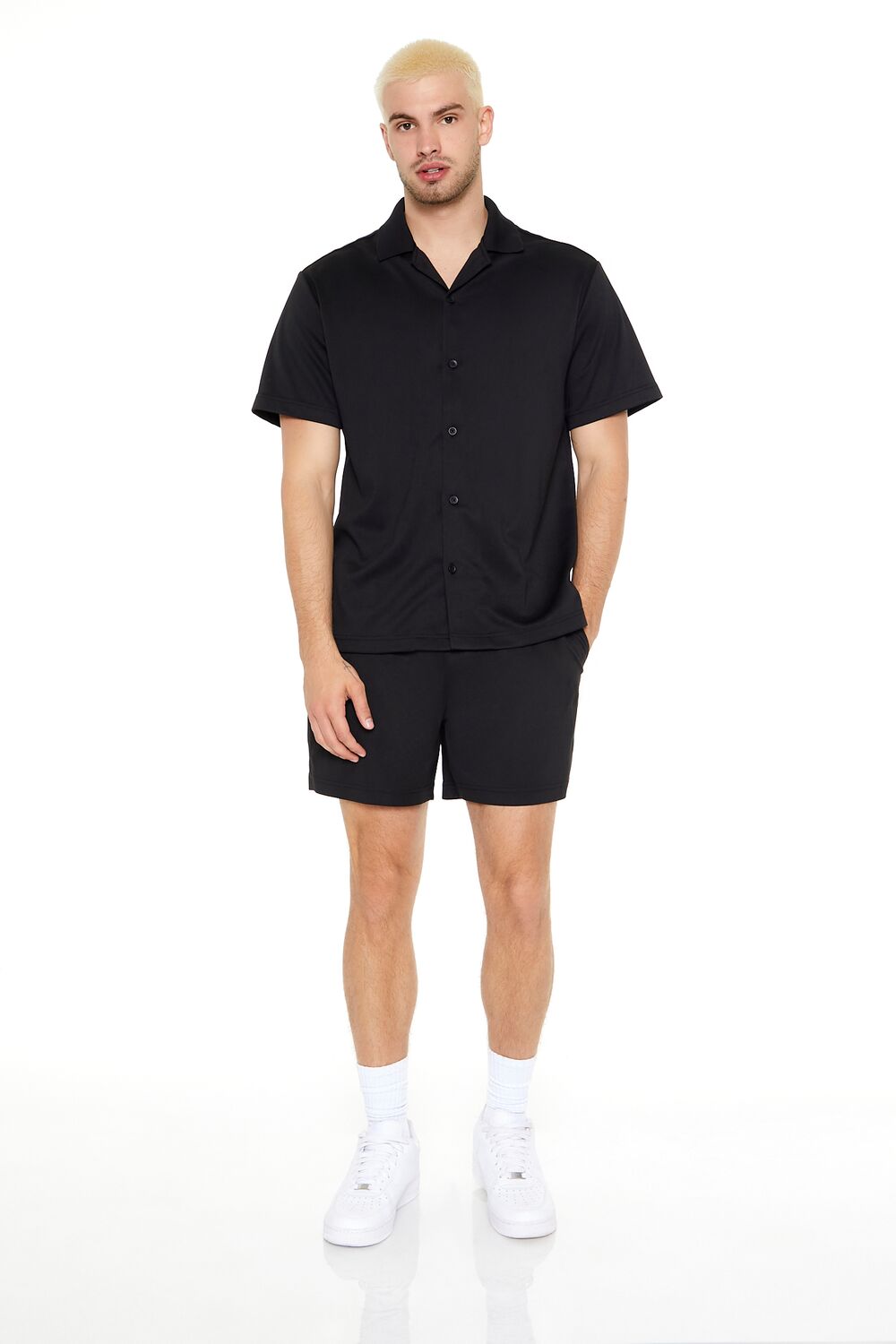  Forever 21 Cuban Collar Button-Up Shirt - black - Bonton