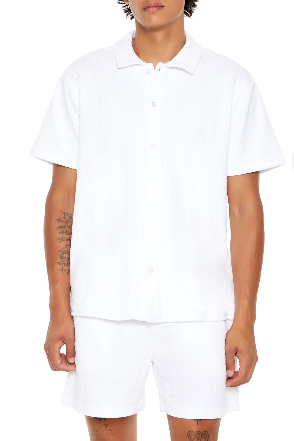  Forever 21 Seersucker Pinstriped Shirt - white - Bonton