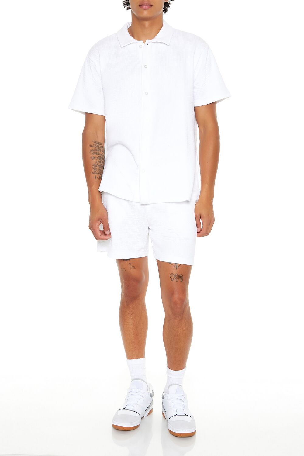  Forever 21 Seersucker Pinstriped Shirt - white - Bonton