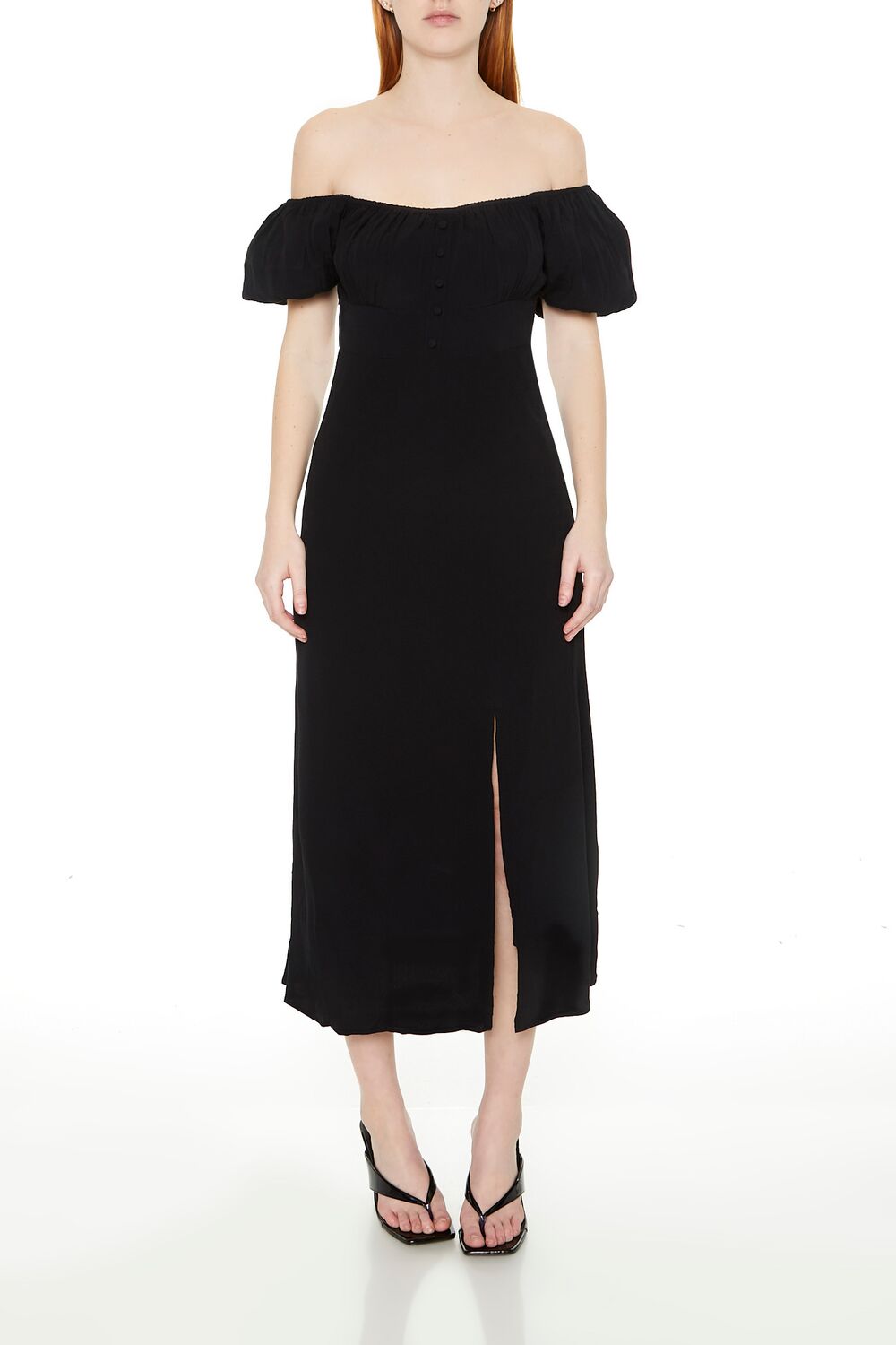  Forever 21 Off-the-Shoulder Midi Dress - black-swatch - Bonton