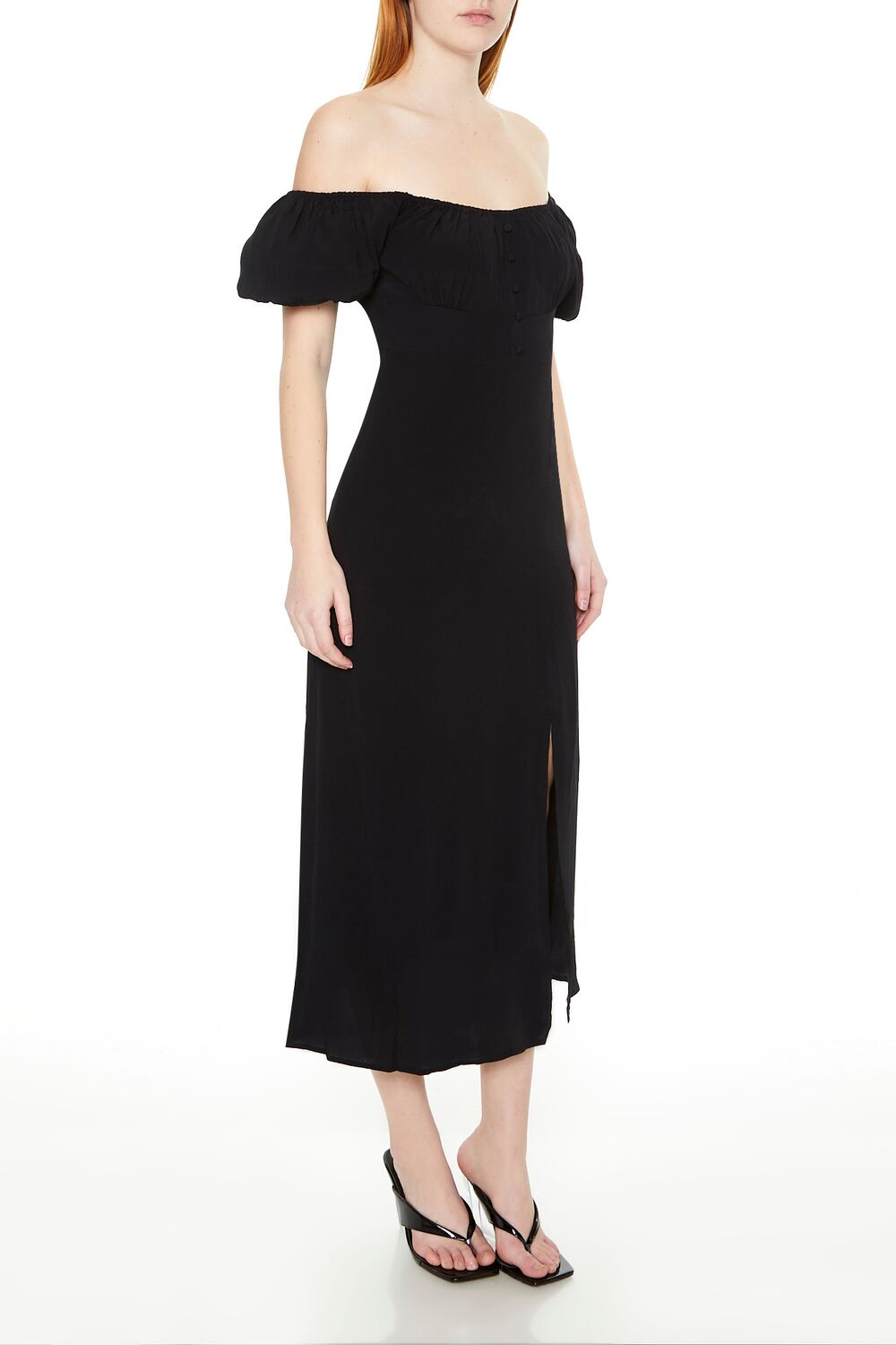  Forever 21 Off-the-Shoulder Midi Dress - black-swatch - Bonton