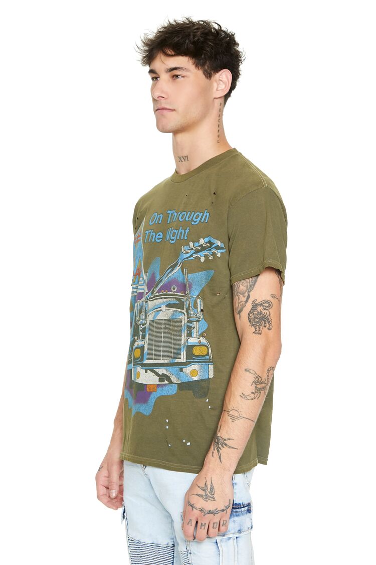  Forever 21 Distressed Def Leppard Graphic Tee - olive multi - Bonton