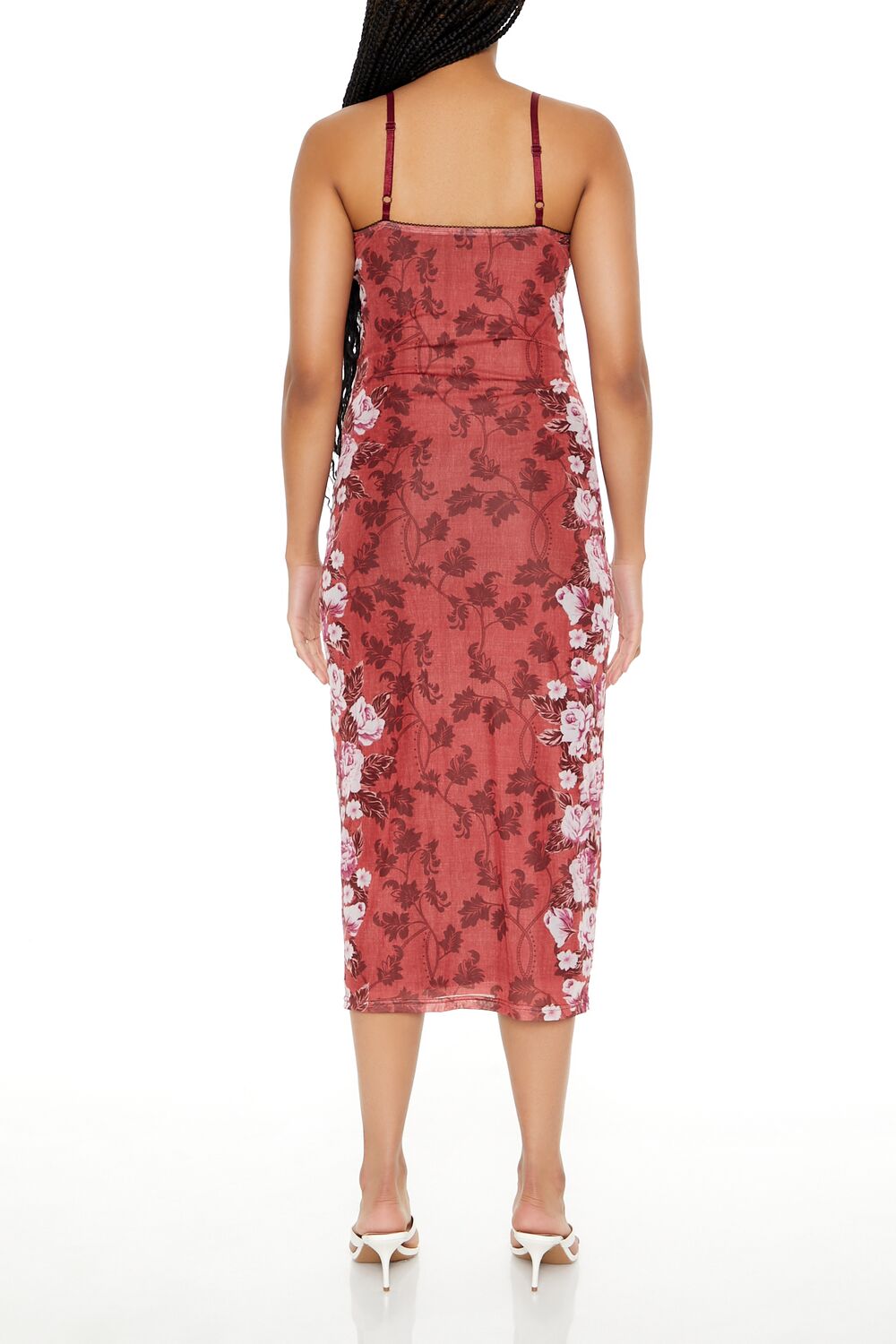  Forever 21 Mesh Floral Print Slip Midi Dress - rust-multi-swatch - Bonton