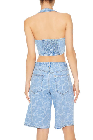 Water Print Halter Crop Top