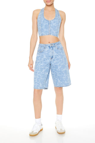 Water Print Halter Crop Top