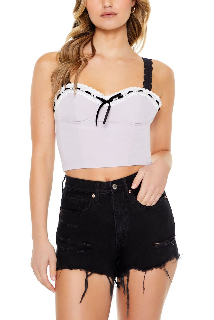  Forever 21 Sweetheart Bow Crop Top - dusty lavender - Bonton
