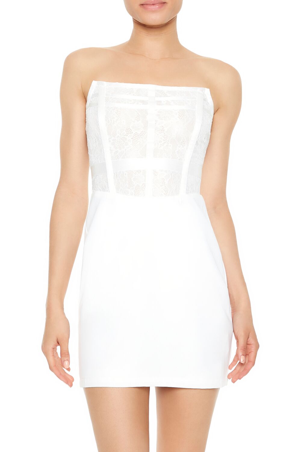  Forever 21 Floral Lace Tube Mini Dress - white - Bonton