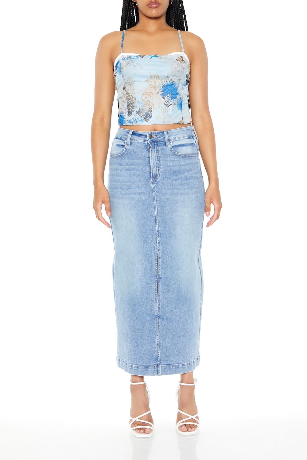  Forever 21 Baroque Print Cropped Cami - blue multi - Bonton