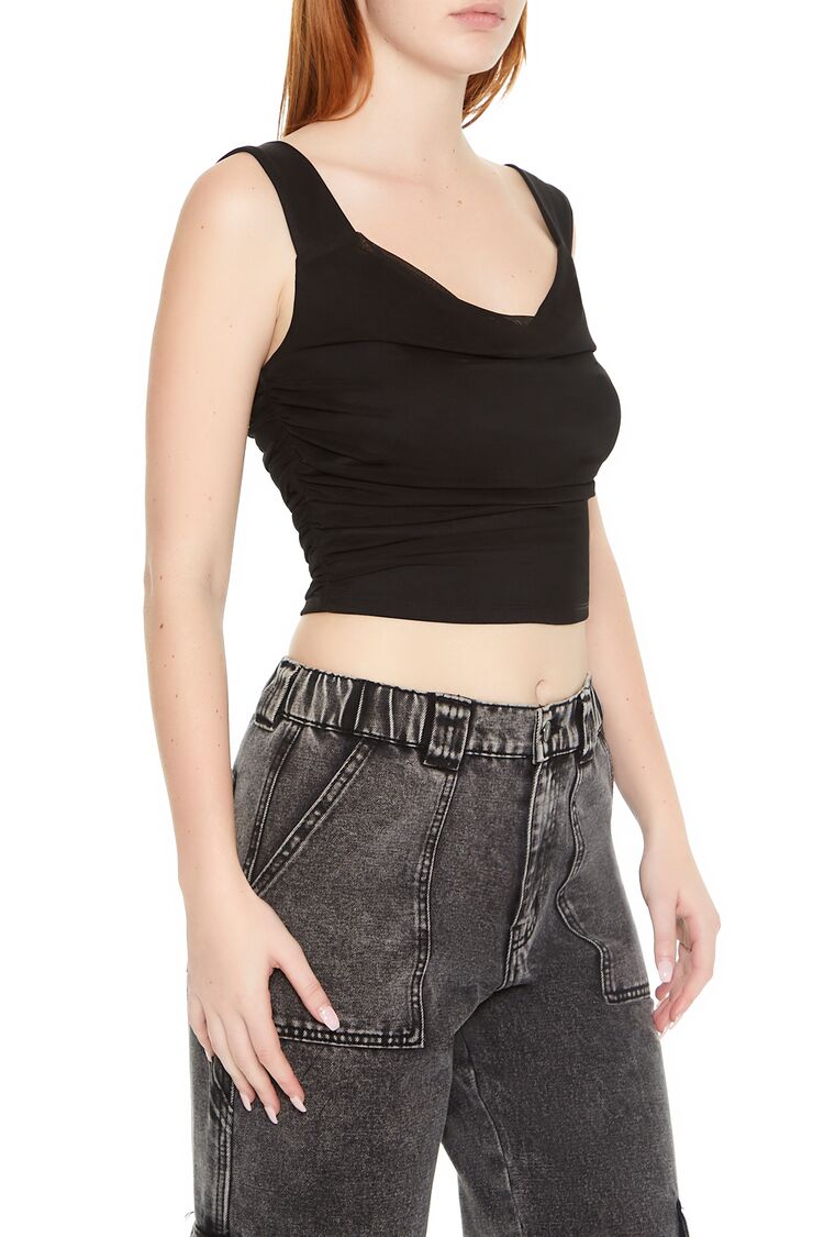  Forever 21 Mesh Cowl Crop Top - black - Bonton
