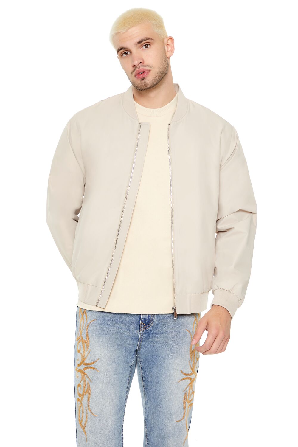  Forever 21 Drop-Sleeve Bomber Jacket - taupe - Bonton