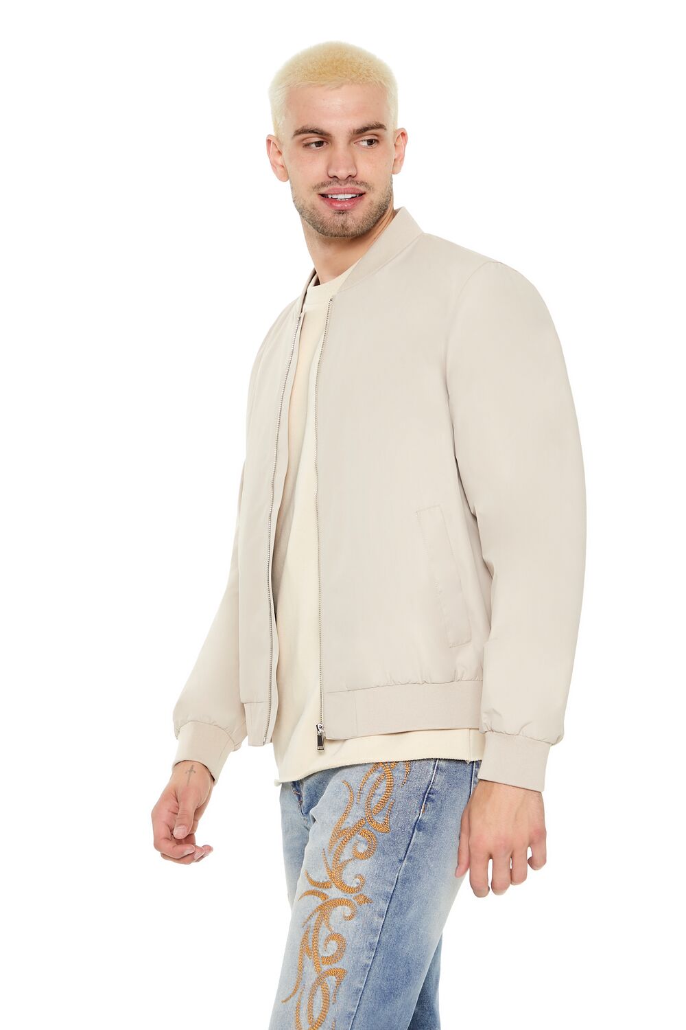  Forever 21 Drop-Sleeve Bomber Jacket - taupe - Bonton