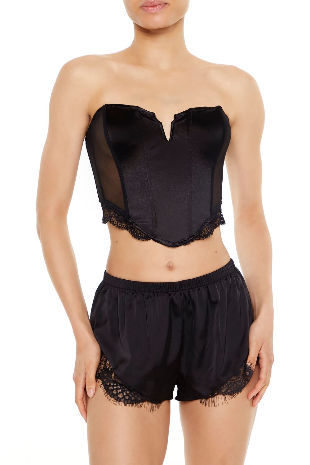  Forever 21 Lingerie Corset Tube Crop Top - black - Bonton