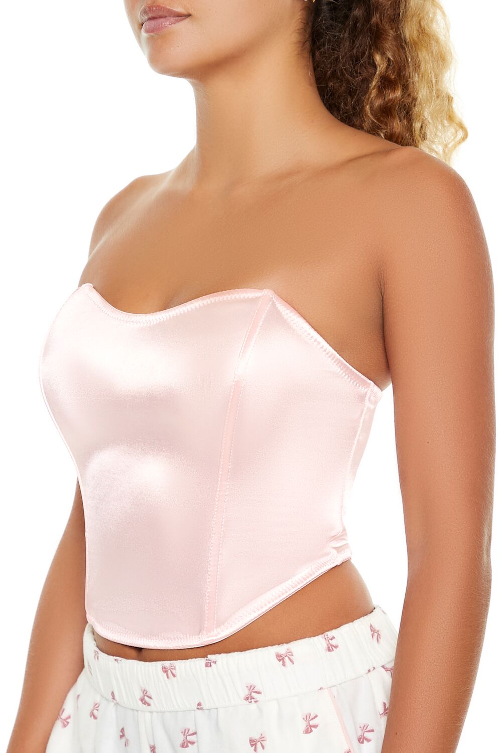  Forever 21 Satin Lingerie Corset Tube Top - powder-pink - Bonton