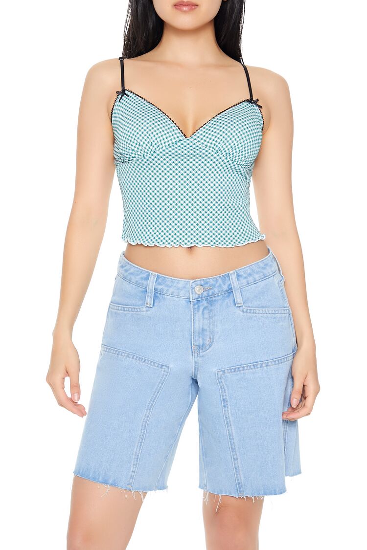  Forever 21 Gingham Plaid Cropped Cami - green multi - Bonton