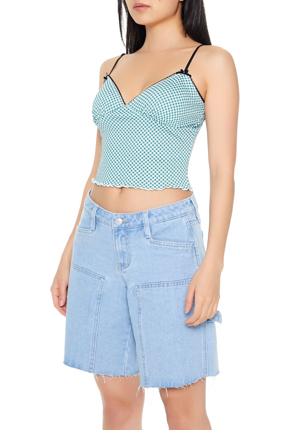  Forever 21 Gingham Plaid Cropped Cami - green multi - Bonton