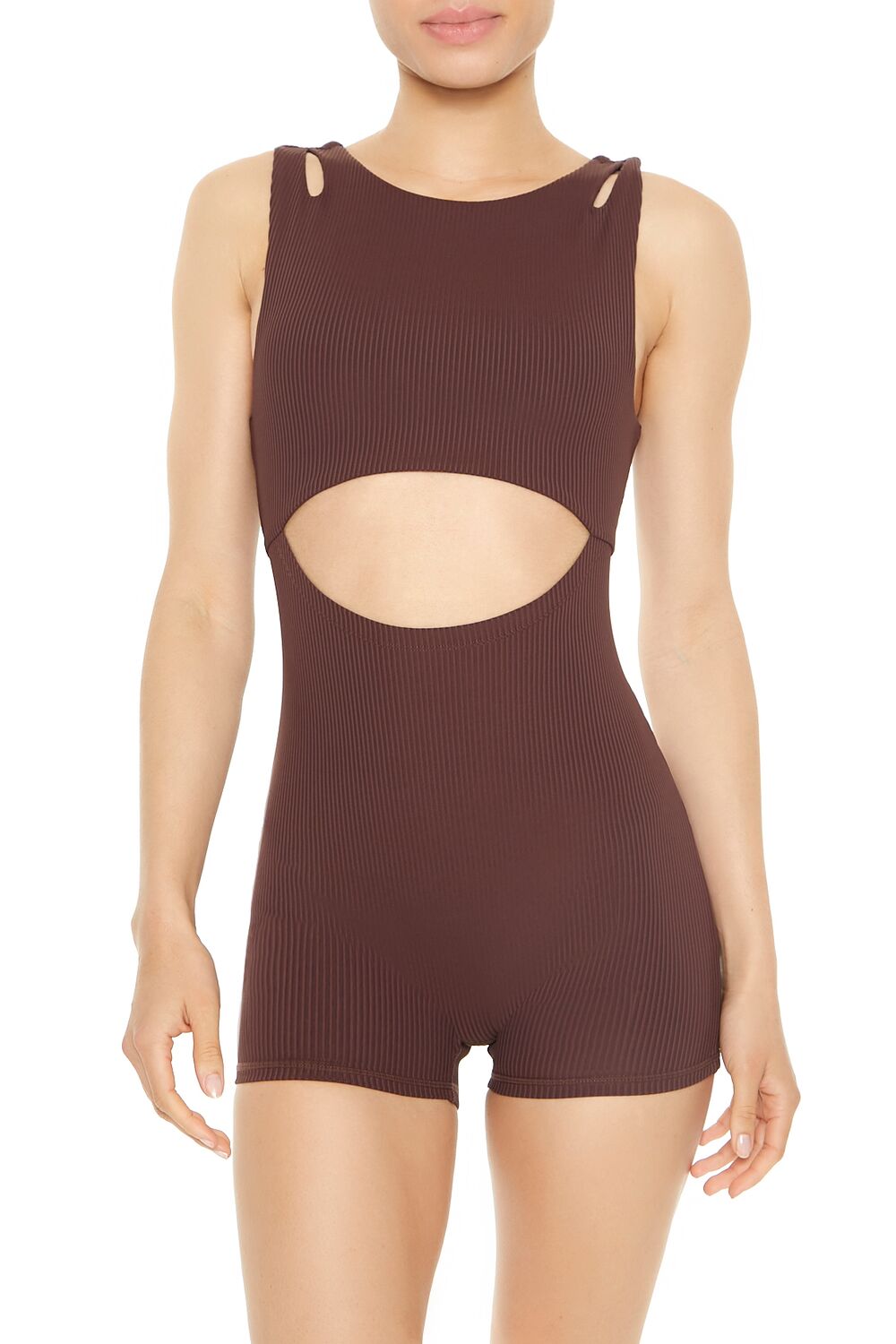  Forever 21 Active Uplift Lift Cutout Romper - dark-cocoa - Bonton