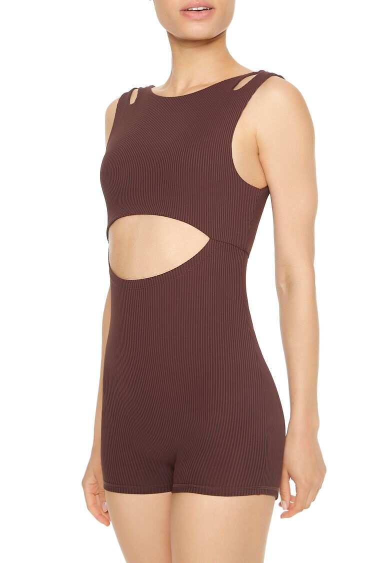  Forever 21 Active Uplift Lift Cutout Romper - dark-cocoa - Bonton