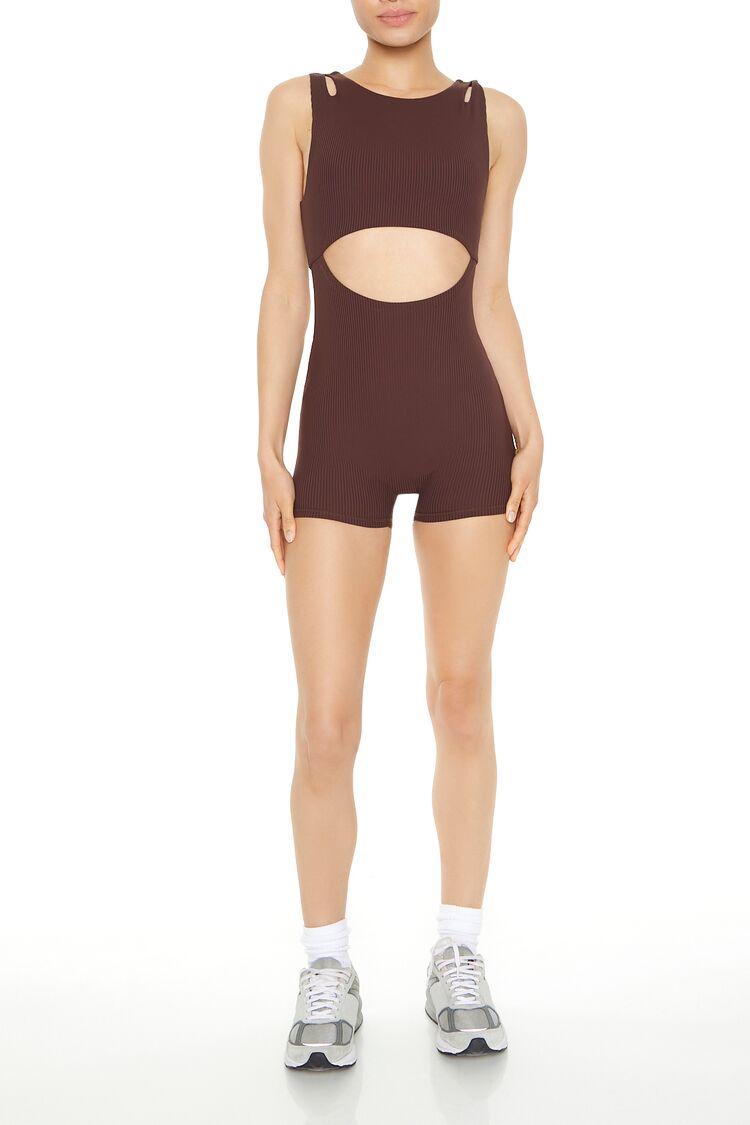  Forever 21 Active Uplift Lift Cutout Romper - dark-cocoa - Bonton