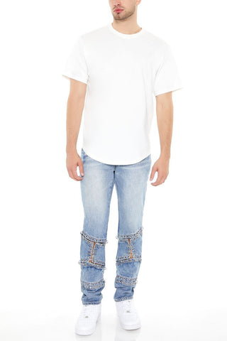 Grommet Cutout Slim-Fit Jeans